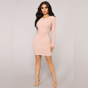 Fashion Nova Sparkly Pink Long Sleeve mini Dress back cut out XS NWT